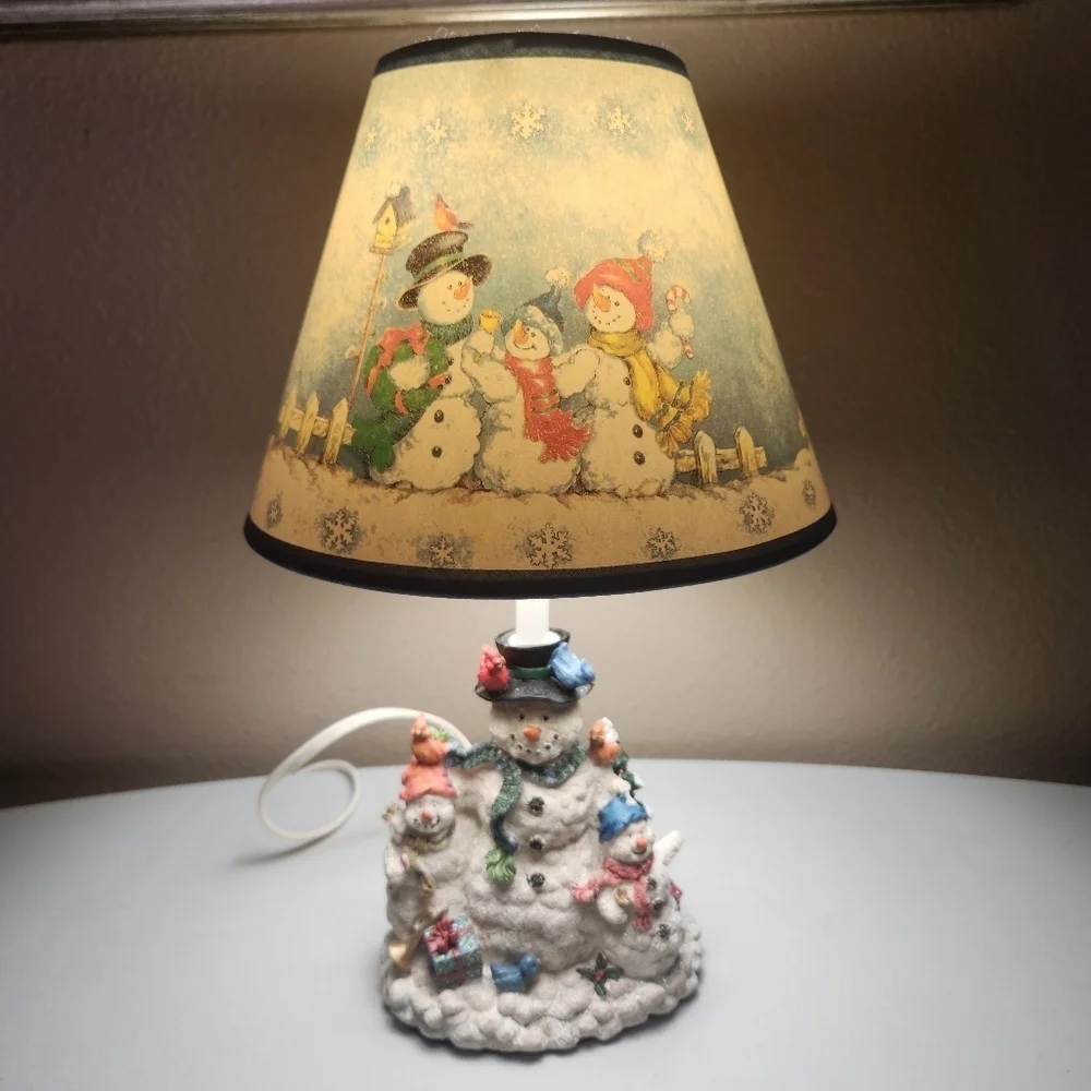 Jolly Snowman Family Christmas Table Lamp w/Shade